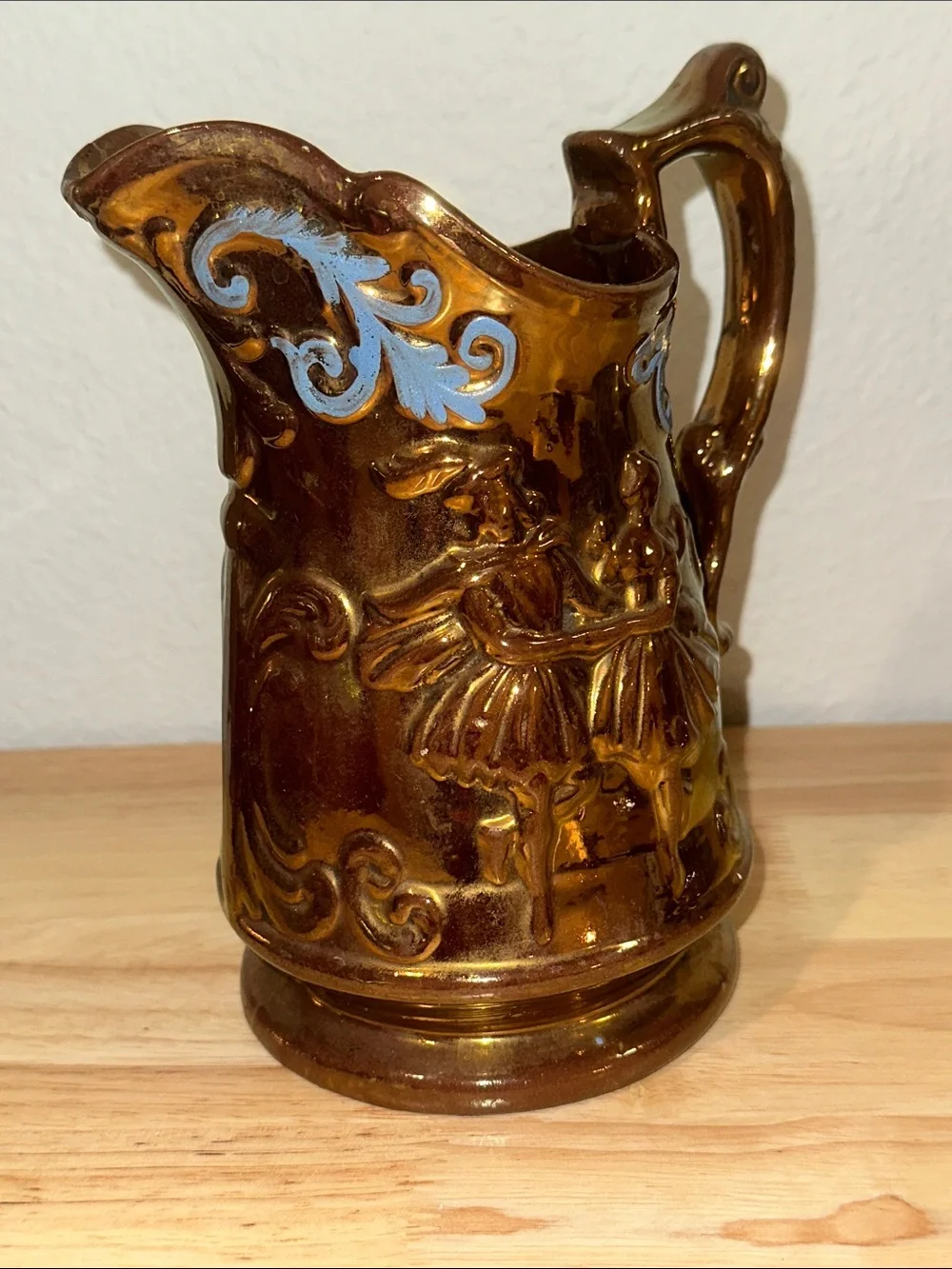 Vintage Staffordshire Style Copper Lustre Dancing Girls Creamer Pitcher - As Is